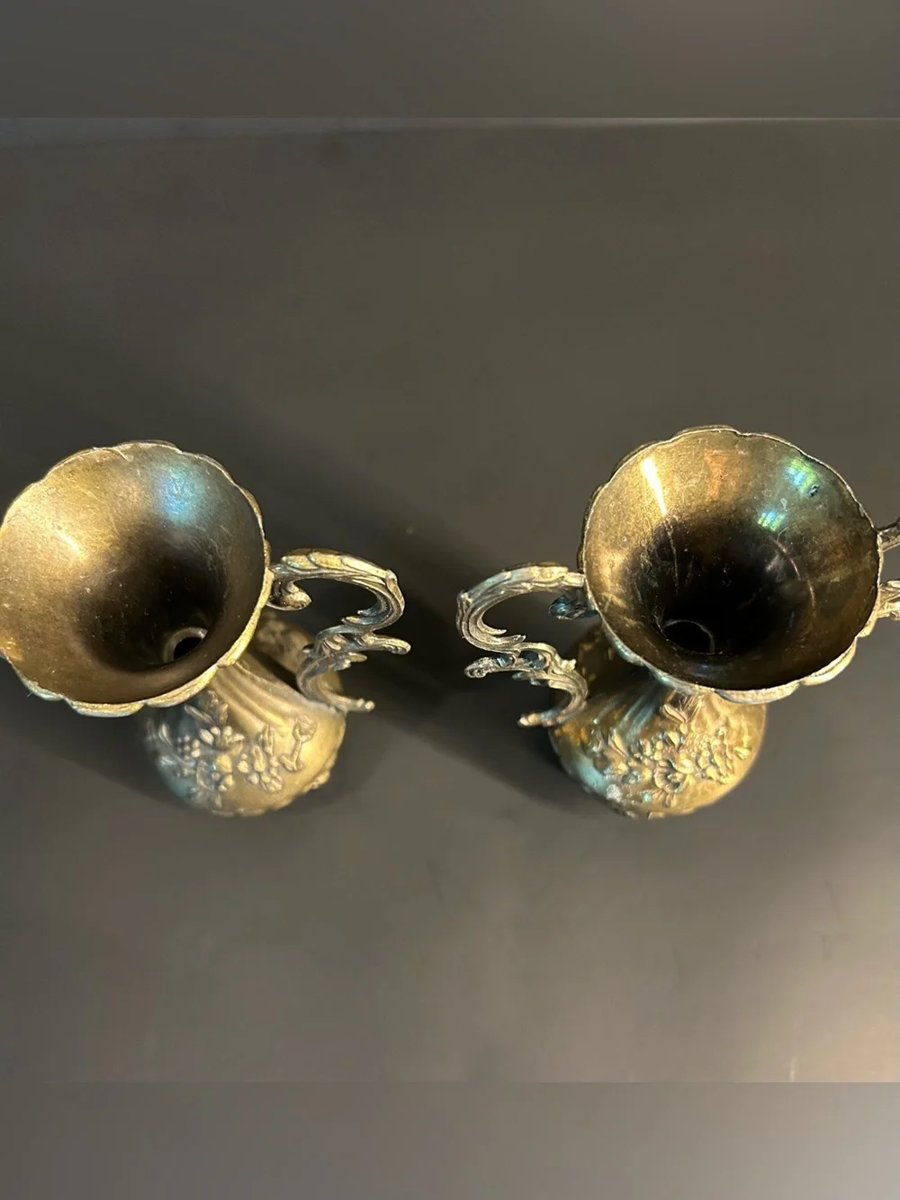 Italian Brass Bud Vases Renaissance Style Set Of 2